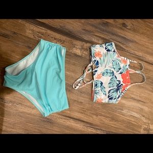 SHEIN light blue tropical bikini